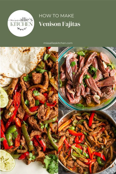 These super simple Venison Fajitas will be a staple in your house. The easy cilantro lime marinade makes for a healthy & flavorful meal! Venison Fajitas, Steak Taco Marinade, Canning Venison, Mexican Marinade, Venison Marinade, Steak Fajita Marinade, Cilantro Lime Marinade, Lime Marinade, Elk Recipes