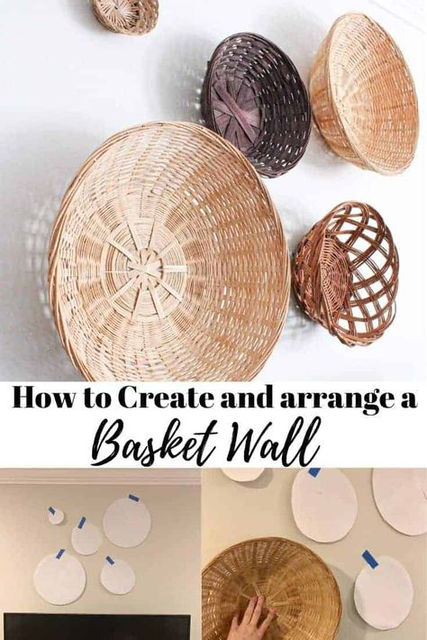 Diy Basket Wall, Basket Walls, Woven Basket Wall Decor, Interior Entrance, Woven Basket Wall, Basket Wall Art, Basket And Crate, Woven Decor, Basket Wall