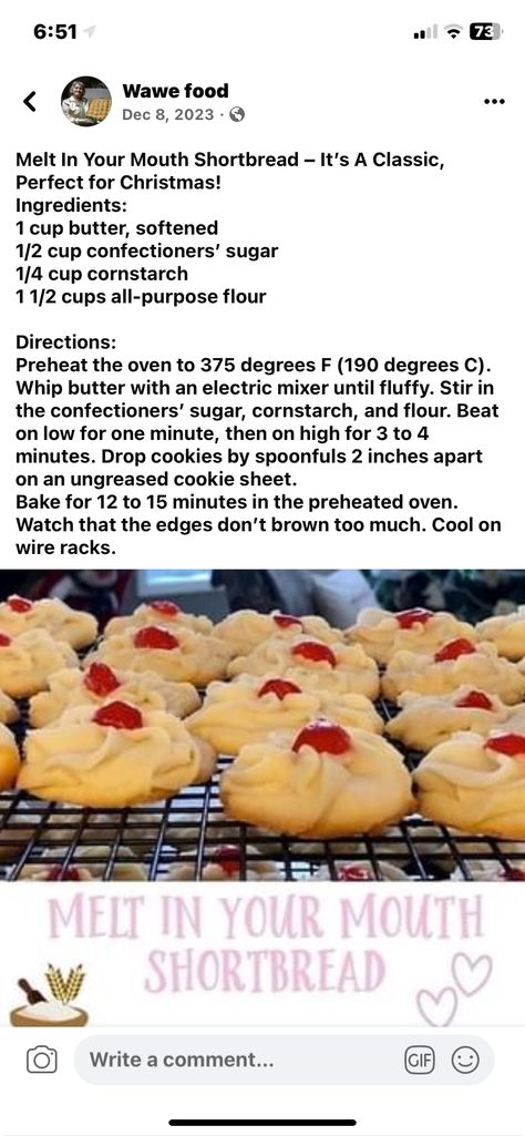 Melt In Your Mouth Shortbread, Italian Cookie, Baking Stuff, Bake Goods, Cookie Recipes Homemade, Shortbread Recipes, Best Christmas Cookies, Butter Cookies Recipe, Cookie Time