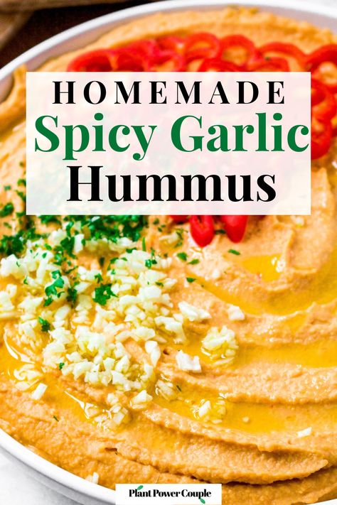 Spicy Hummus Recipe, Vegan Hummus Recipe, Garlic Hummus Recipe, Best Hummus Recipe, Spicy Hummus, Easy Hummus Recipe, Hummus Ingredients, Hummus Recipe Homemade, Garlic Hummus