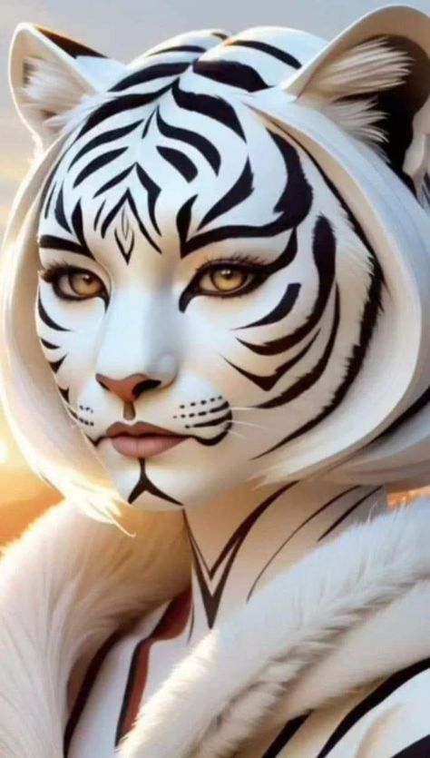 Painting Trends, Tiger Woman, Halloweenský Makeup, Female Body Paintings, Alien Face, Hybrid Art, Tableau Art, Cat Makeup, White Tiger