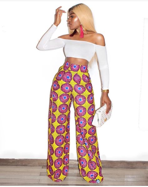 Ig @Grass_Fields Ankara Palazzo Pants, Ankara Pants, Ankara Skirt Styles, Ankara Trousers, Grass Fields, Palazzo Trousers, Naija Fashion, African Fashion Designers, African Fashion Skirts