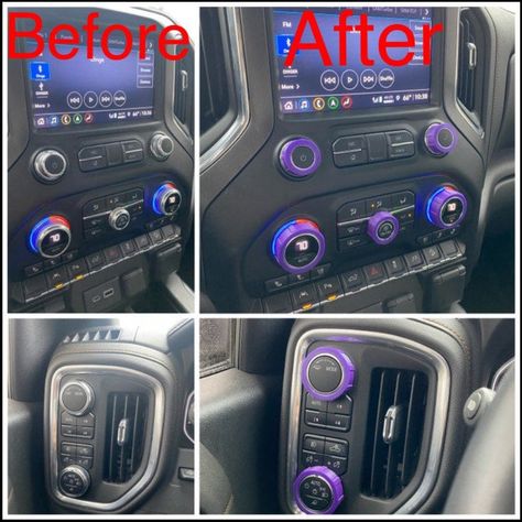 These are decorative knob covers for 2019+ Chevy Silverado. They are made of a very durable flexible plastic called TPU. Each set ordered will include the following 8 covers 1 - Headlights 1 - 4x4 2 - Radio 2 - Climate controls 1 - Radio cover for the large screen 1 - Fan There are several different styles of interiors and screens for this generation of Silverado. I have tried to include covers for all styles. If you are unsure if I have included the correct ones please feel free to contact me t 2019 Chevy Silverado, Chevy Traverse, This Generation, Decorative Knobs, Ford Escape, Chevy Silverado, Radio Control, General Motors, Interior Accessories