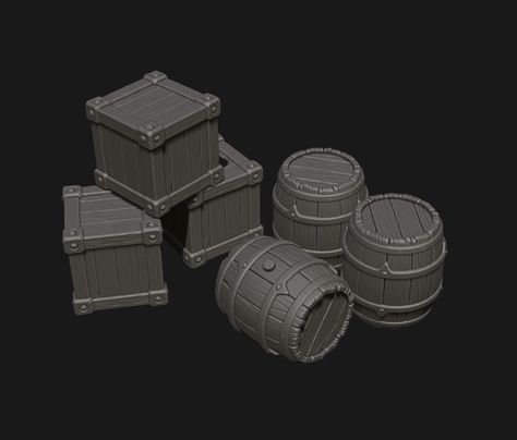 #Digital 3D #Game Art #Props #Stylized #Props #gaming environment #Box #Barrel 3d Artist, 3d Modeling, Zbrush, Barrel, Models, Quick Saves