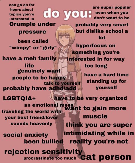 Armin Arlert Headcanons, Armin Kinnie Bingo, Armin Headcanons, Armin Kinnie, Aot Headcanons, Bone App The Teeth, Kin List, Aot Memes, Armin Arlert