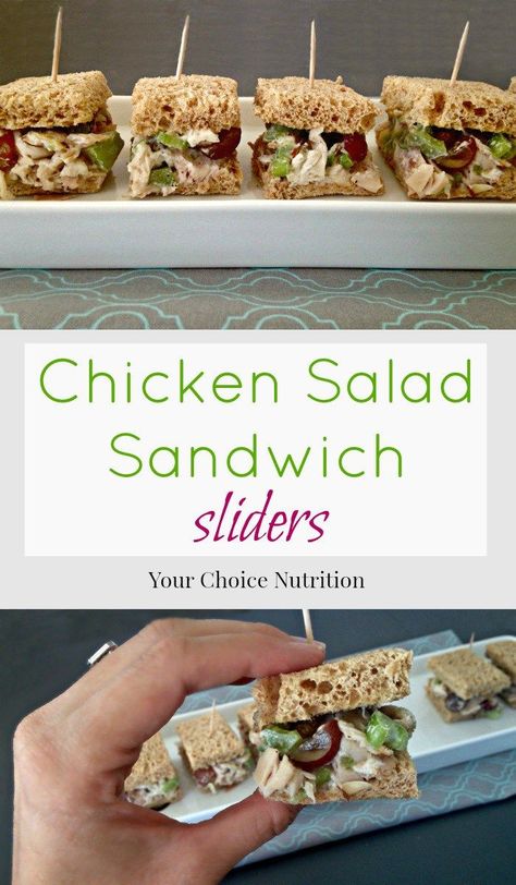 Healthy Chicken Salad Sandwich Sliders. The perfect party finger food! Healthy Chicken Salads, Party Snacks Healthy, Healthy Chicken Salad Sandwich, Sandwich Sliders, Party Fingerfood, Healthy Party Snacks, Wraps Recipes, Chicken Salads, Fingerfood Party