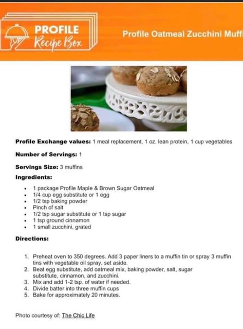 Profile Plan Recipes, Sanford Profile Recipes, Profile Recipes Sanford, Profile By Sanford Recipes, Oatmeal Zucchini Muffins, Sanford Profile, Oatmeal Zucchini, Profile Recipes, Profile By Sanford