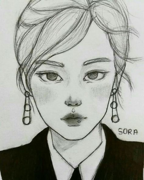 Girl Face Drawing, Color Drawing Art, Pencil Sketch Images, Animation Art Sketches, Cool Pencil Drawings, Kpop Drawings, Easy Drawings Sketches, Arte Sketchbook, Cute Easy Drawings