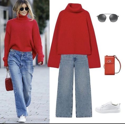 FASHION FOR WOMEN OVER 50 - valemoods Look Jean, Cooler Look, Over 50 Womens Fashion, Red Sweater, Women Over 50, Winter Mode, 가을 패션, Classic Outfits, Winter Fashion Outfits