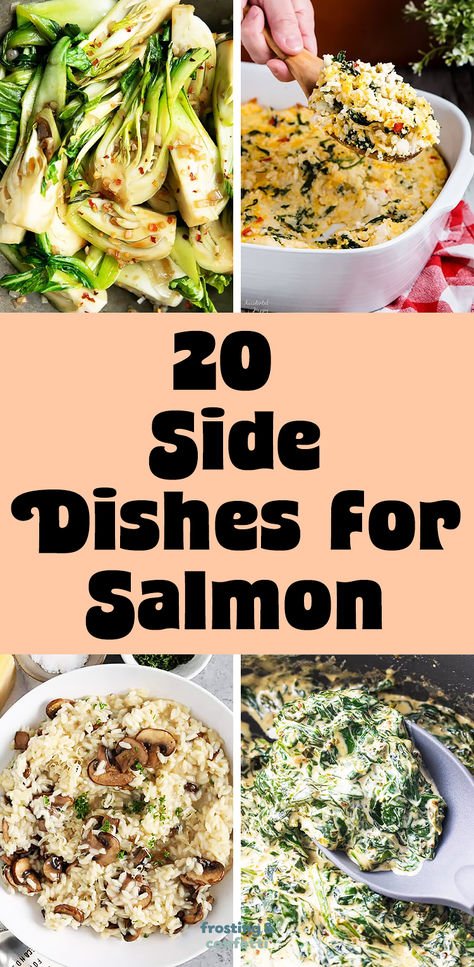 If you're making salmon for lunch or dinner and don't know what to serve with it, try one of these side dishes that go perfect with salmon. You'll find creamed spinach, mushroom risotta, bok choy, rice pilaf, and more. Salmon Sides Dishes Rice, Smoked Salmon Side Dishes, Stuffed Salmon Side Dishes, Grilled Salmon Side Dishes, Best Side Dishes For Salmon, What To Have With Salmon, Salmon Dinner Sides, Sides For Salmon Dinner, Side For Salmon