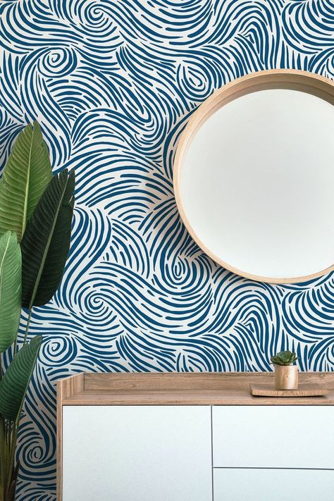 Blue Waves Wallpaper, Peel And Stick Wall Mural, Terrazzo Tile, Boho Wallpaper, Waves Wallpaper, Mural Wall, Tropical Wallpaper, Wallpaper Peel And Stick, Wallpaper Wall