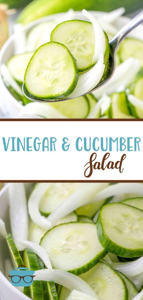 Vinegar Cucumber Salad is made with freshly sliced cucumber, onion, seasoning, then soaked in vinegar. Healthy, filling and low carb! The Country Cook Recipes, Vinegar Cucumber Salad, Picnic Potluck, Vinegar Cucumbers, Cucumber Onion, Sliced Cucumber, Summertime Recipes, Easy Main Dishes, Country Cook