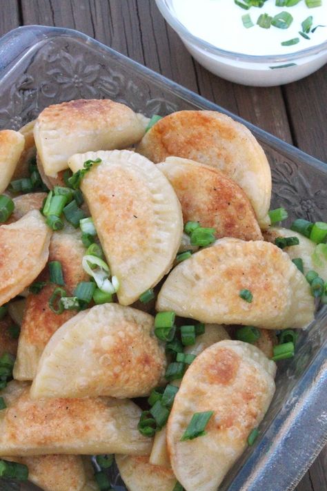 Bacon, Cheddar, Caramelized Onion, and Potato Pierogi | The Spiffy Cookie Potato Pierogi Recipe, Bohemian Recipes, Chicken In Cream Sauce, Potato Pierogi, Appetizer Soup, Pierogi Recipe, Gluten Free Puff Pastry, Ukrainian Recipes, White Cheddar Cheese