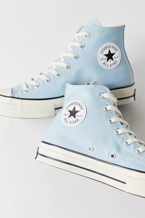 Pastel Converse, Baby Blue Converse, Light Blue Converse, Cute Converse Shoes, Cute Converse, Converse Shoes Womens, Trendy Shoes Sneakers, High Top Converse, Blue Converse