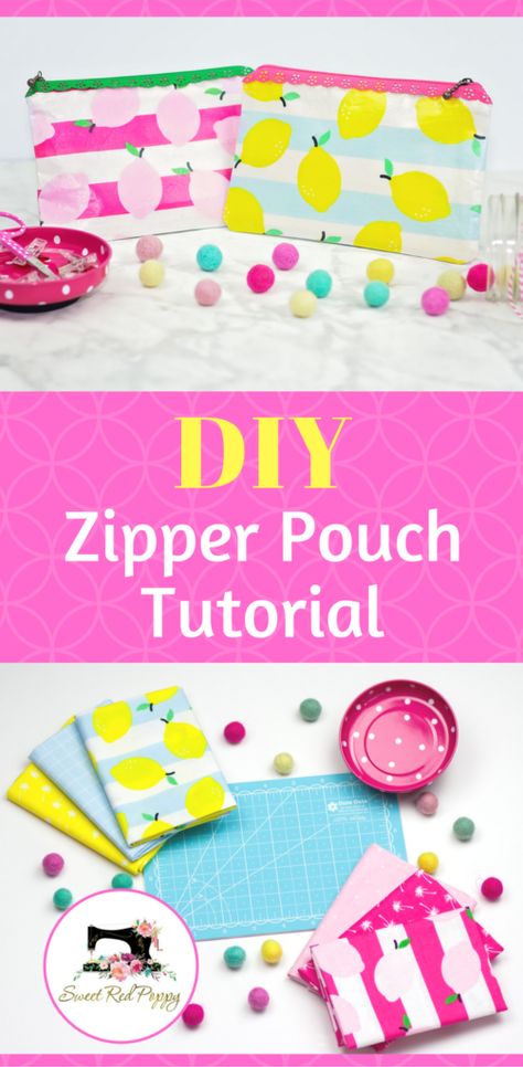 Easy Laminated Fabric Zipper Pouch Tutorial Diy Zipper Pouch, Diy Pouch No Zipper, Sweet Red Poppy, Fat Quarter Projects, Tote Bag Pattern Free, Zipper Pouch Tutorial, Pouch Tutorial, Laminated Fabric, Beginner Sewing Projects Easy