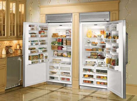 Daniel and I really like this idea, full size side by side freezer and fridge. Full Size Fridge And Freezer Kitchen, Full Size Fridge And Freezer, Monogram Appliances, Fridge And Freezer, All Refrigerator, Side By Side, Refrigerator, Built In, Monogram