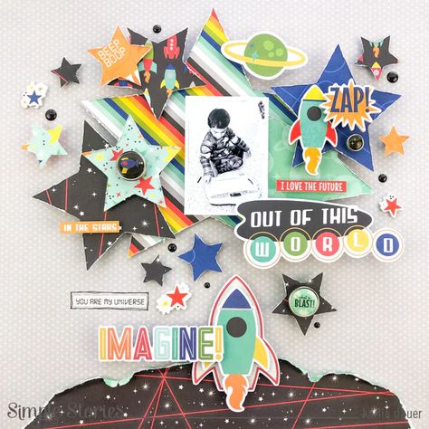 You Are Out Of This World! by Karlla Dauer – Simple Stories Simple Stories Layouts, Simple Stories The Simple Life Layouts, Simple Stories My Story Layouts, Simple Stories Celebrate Layout, Simple Stories Scrapbooking, Simple Stories Remember Layout, Patriotic Projects, Boy Scrapbook Layouts, Project Life Scrapbook