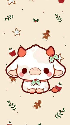 Cute Cows Kawaii, Christmas Cow Drawing, Cute Cows Wallpaper, Christmas Animal Wallpaper, Kawaii Cow Wallpaper, Christmas Cow Wallpaper, Cow Pattern Wallpaper, Fruit Cows, Cow Wallpapers