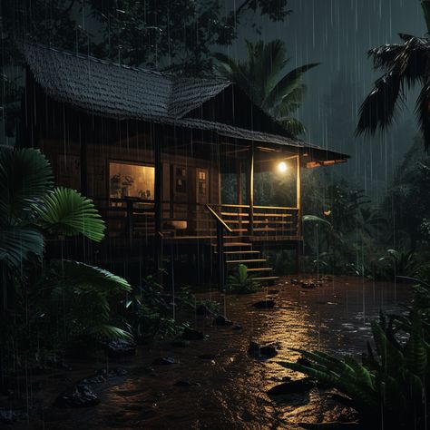 Home In Jungle, Rain Jungle, Hut Aesthetic, Explorer Aesthetic, Aesthetics 2023, Jungle Hut, Cabin Room, Cabin Porch, Edits Videos