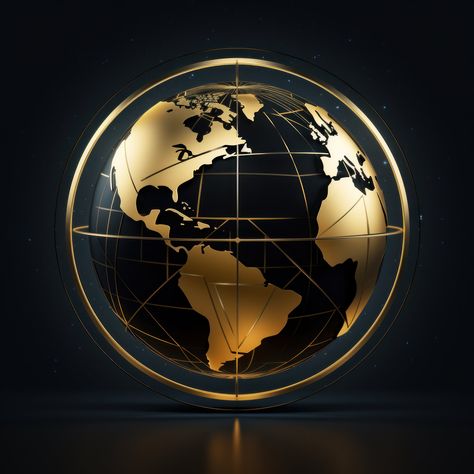 World Globe Black and Gold Logo World Map Logo Design, Globe Graphic Design, Black And Gold Logo Design, Global Logo Design, Globe Logo Design, World Logo Design, Logo Globe, Map Logo, Gold Logo Design