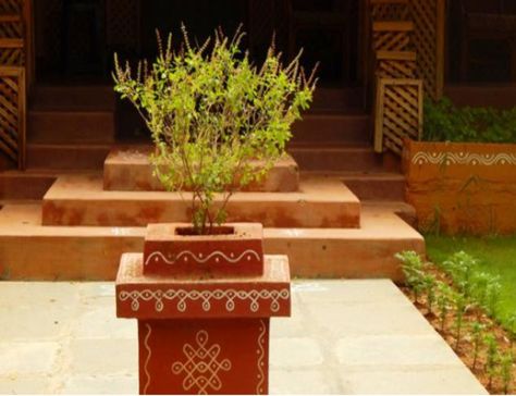 Thulasi Plant, Tulasi Plant, Tulsi Pot, Small House Design Kerala, Tulsi Plant, India Home Decor, Morning Mantra, Pooja Room Door Design, Pooja Room Design