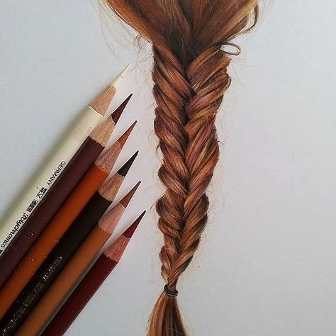 Hair Study, Giraffe Art, Fishtail Braid, Coloured Pencils, Hair Painting, Fish Tail Braid, How To Draw Hair, Colored Pencil, Art Tips