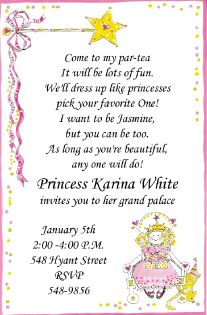 invite Kitty Party Invitation Message, Kitty Party Invitation, Princess Tea Party Birthday, Funny Birthday Invitations, Invitation Message, Birthday Party Invitation Wording, Princess Birthday Party Invitations, Princess Party Invitations, Princess Birthday Invitations