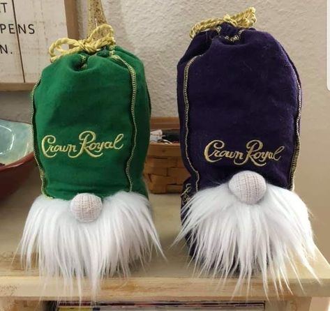 How To Make A Crown Royal Gnome, Things To Make With Crown Royal Bags, Crown Royal Gnomes, Crown Royal Bags Ideas Diy, Mass Gifts, Crown Royal Diy, Crown Royal Crafts, Crown Royal Quilt, Crown Royal Bottle