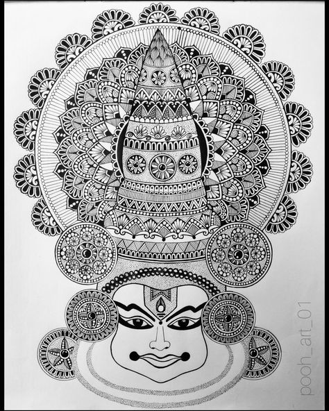 Mandala Art Kathakali, Kathakali Doodle Art, Kathakali Mandala Art, Kathakali Face Drawing Outline, Kathakali Drawing, Theyyam Art, Kathakali Painting, Art Asthetics, Kathakali Face