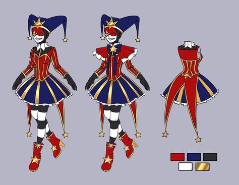 Clown Outfit Pattern, Jester Shoes Drawing, Clown Villain Oc, Jester Outfit Medieval, Cute Clown Outfit Aesthetic, Cute Jester Outfit, Circus Outfit Drawing, Jester Outfit Aesthetic, Clown Clothes Drawing