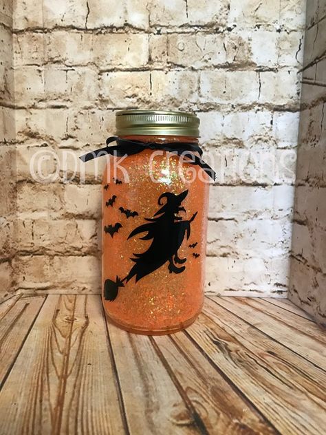 Halloween Mason Jar Gifts, Mason Jar Halloween, Jars Crafts, Witch Lighting, Halloween Wine Bottles, Company Ideas, Halloween Jars, Halloween Mason Jars, Glitter Mason Jars