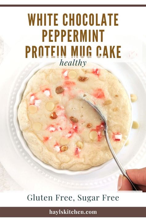 Clean Simple Eats White Chocolate Peppermint, Protein Christmas Recipes, Healthy Peppermint Recipes, Peppermint Protein Powder Recipes, Healthy Peppermint Desserts, Peppermint Mug Cake, Peppermint Protein Shake, Dessert For One, Protein Mug Cake