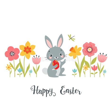 Easter bunny among spring flowers. Easter design of cute bunny among spring flow , #Ad, #spring, #flowers, #Easter, #bunny, #design #ad Easter Drawings, Rabbit Vector, Happy Easter Card, Bunny Design, Photoshop Textures, Bunny Wreath, Easter Design, Easter Rabbit, New Year Card