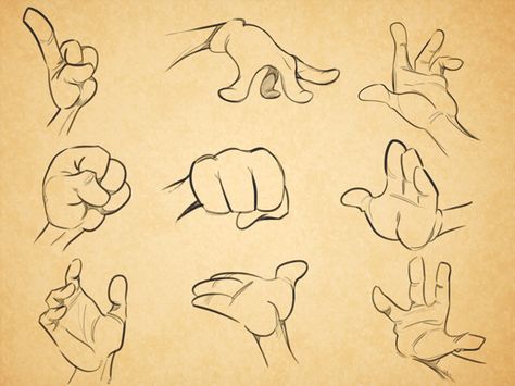 Cartoon Fundamentals: How to Draw Cartoon Hands Four Fingers Hands Drawing, 4 Finger Hand Drawing, Three Fingers Drawing, Comics Hands, Glove Tutorial, Hands Anime, Cartoon Hands, Hands Vector, Comics Drawing