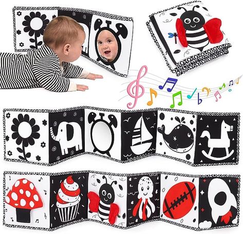 Black and White High Contrast Baby Toys 0-3-6 Months Soft Sensory Books Montessori Toys for Babies Brain Development Newborn Essentials Tummy Time Infant Toys 0 3 6 6-12 Months with Mirror Baby Gifts This toy is featured in our latest blog post which highlights safe and stimulating toys that encourage early developmental milestones. Dive in to ensure your baby's playtime is both fun and beneficial on our top toys for babies 0-6 months on www.babysential.com Mushroom Music, Sensory Books, Newborn Books, Newborn Christmas Gifts, Music Button, Outdoor Toys For Toddlers, Newborn Crib, Toddler Gear, Baby Mirror