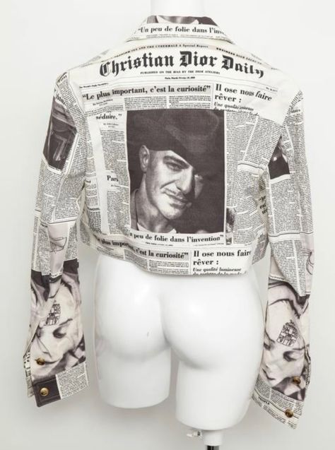 john galliano newspaper denim jacket Newspaper Jacket, John Galliano Newspaper, Galliano Newspaper, Cant Stop Thinking, John Galliano, Newspaper, Denim Jacket, Dior, Prom