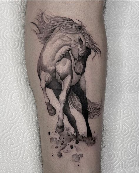 Arabian Horse Tattoo, Stallion Tattoo, Horse Tattoo Design, Design Dragon, Horse Tattoo, Grey Tattoo, Dream Tattoos, Black Ink Tattoos, Couple Tattoos