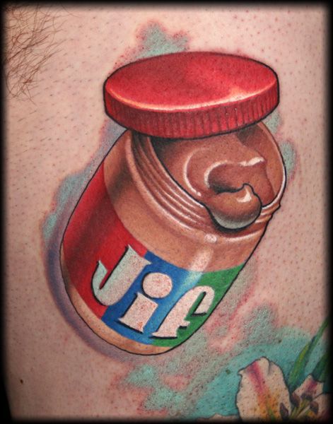 Peanut Butter Tattoo Peanut Butter Tattoo, Butter Tattoo, Good Humor Ice Cream, Jif Peanut Butter, Map Tattoo, Yum Sauce, Food Tattoos, Peanut Butter Jar, Map Tattoos