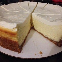 New York Cheesecake - Allrecipes.com  Try sour cream topping Sour Cream Cheesecake Topping, Cheesecake With Sour Cream, Sour Cream Topping, Sour Cream Cheesecake, Ricotta Cheesecake, New York Style Cheesecake, Sour Cream Recipes, How To Make Cheesecake, New York Cheesecake