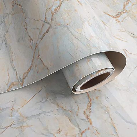 Marble Peel And Stick Counter Tops, Marble Peel And Stick Wallpaper, Countertop Contact Paper, Gold Contact Paper, Faux Granite Countertops, Marble Contact Paper, Airbnb Ideas, Faux Granite, Marble Vinyl