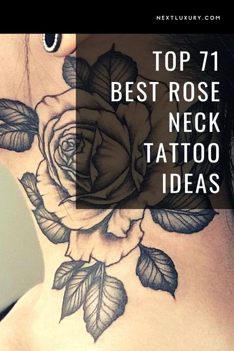 The rose is an enduring tattoo theme that most often represents love, faith, and friendship. It’s a favorite in the developing genre of neck tattoo collectors. #nextluxury #rosenecktattoo #rosenecktattooideas #necktattoos #necktattoodesigns Rose Tattoo On Neck For Women, Hand Rose Tattoos For Women, Closed Rose Tattoo, Rose Neck Tattoo Woman, Gentleman Tattoo, Neo Traditional Roses, American Traditional Rose, Rose Neck Tattoo, Flower Neck Tattoo