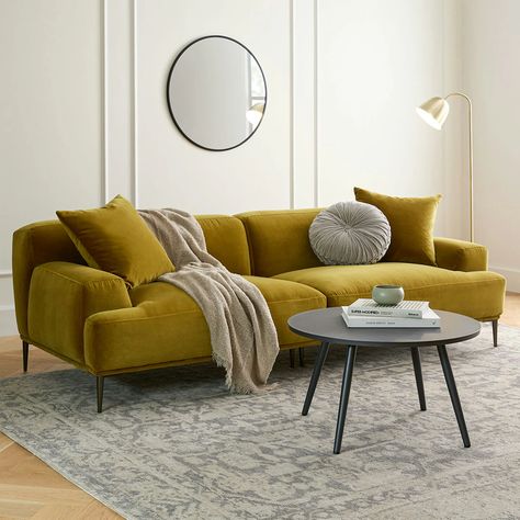 Modern, Mid Century & Scandinavian Furniture | Article Modern Couch Design, Couch For Small Living Room, Abisko Sofa, Velvet Sofa Living Room Ideas, Dc Apartment, Velvet Sofa Living Room, Gold Sofa, Modern Dining Tables, Velvet Couch