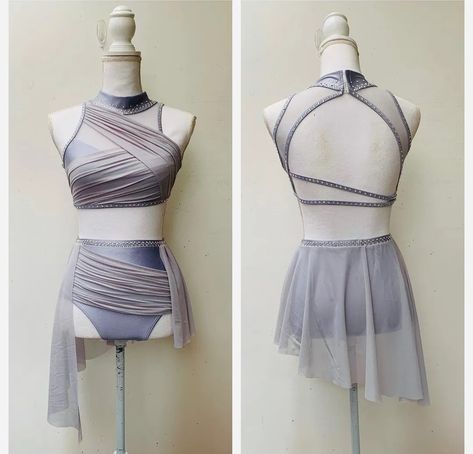 Two Piece Contemporary Costumes, Solo Costumes Contemporary, Two Piece Dance Costumes Contemporary, Contemporary Jazz Dance Costumes, Dance Costume Base, Pole Dance Wear Costumes, Pole Dance Costume Ideas, Contemporary Dance Clothes, Dance Duet Costumes