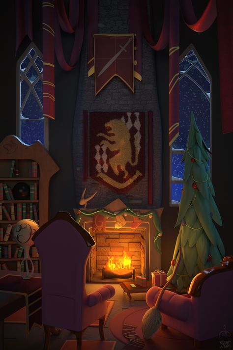 Harry Potter Weihnachten, Fanart Harry Potter, Gryffindor Common Room, Hogwarts Christmas, Harry Potter Background, Harry Potter Illustrations, Christmas Aesthetic Wallpaper, Images Harry Potter, Harry Potter Artwork