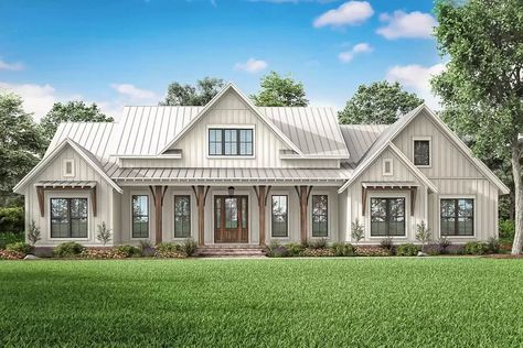 Classic Farmhouse Exterior Colors, Bed Modern, Modern Style House Plans, Farmhouse Style House Plans, Living Modern, Cottage Plan, Farmhouse House, Farmhouse Plan, Perfect House