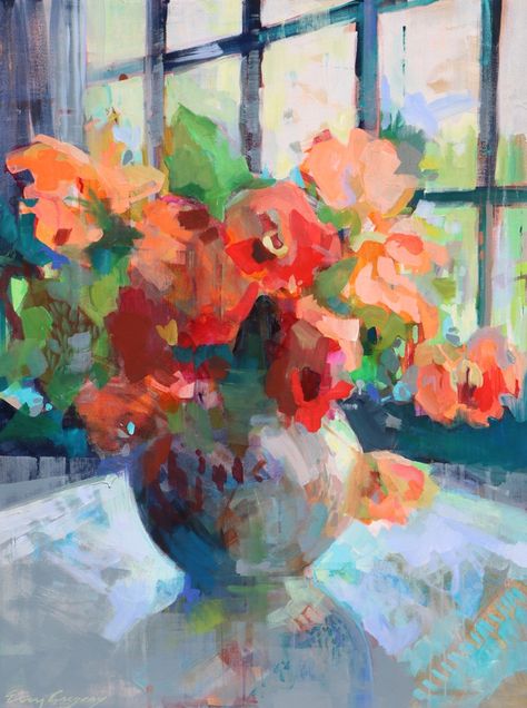 Erin Gregory Paintings, Erin Gregory Art, Erin Gregory, Boom Kunst, Flowers In A Vase, Abstract Flower Art, Abstract Floral Art, Abstract Flower Painting, Selling Artwork