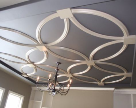 Circle Column Design, Black Drop Ceiling Tiles, Decorative Drop Ceiling Tiles, Circle Chandelier, Tiles Living Room, Drop Ceiling Tiles, Round Column, Overlapping Circles, False Ceiling Living Room