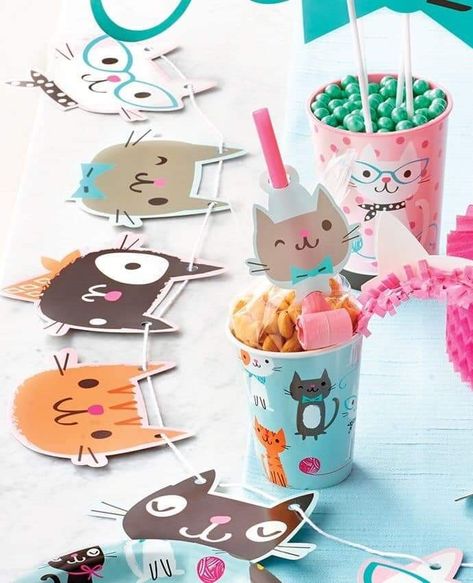 Purr-fect Cat Birthday, Cat Party Ideas, Cats Birthday Party, Cat Themed Party, Cat Bday, Cat Banner, Cat Party Decorations, Kitten Birthday Party, Toddler Party Games