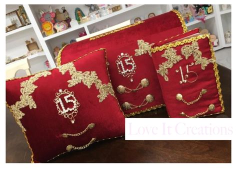 Quince Decorations Red, Quinceañera Themes, Quinceanera Pillow, Bear Pillows, Red And Gold Quince, Dream Quinceanera, Charro Theme, Red Quinceanera Ideas, Xv Ideas