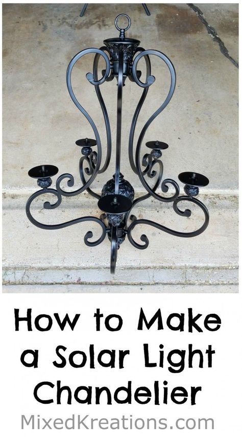 How to make a Solar Chandelier | diy solar light chandelier #DiySolarChandelier #RepurposedChandelier #OutdoorLighting mixedkreations.com Solar Chandelier Diy, Solar Light Chandelier, Solaire Diy, Solar Chandelier, Chandelier Diy, Old Chandelier, Solar Lights Diy, Solar Light Crafts, Landscape Lighting Design